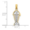 14K and White Rhodium 3-D Fishbone Charm