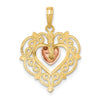14k Yellow and Rose Heart Dangle with Lace Border Charm