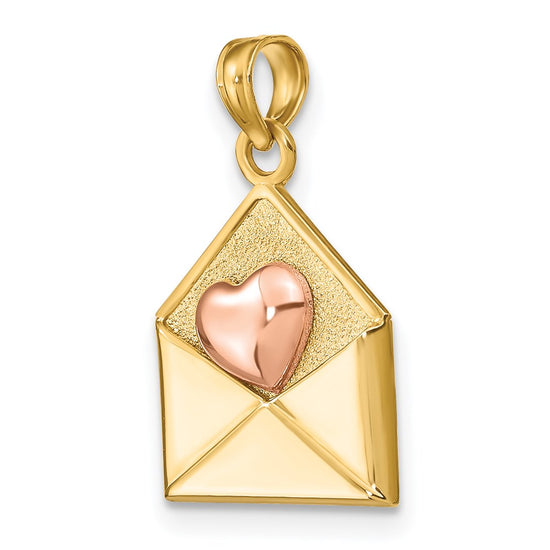 14k Yellow and Rose Heart 3-D XOXO Envelope Charm