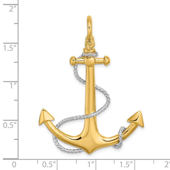 14K and White Rhodium 3-D Large Anchor with Rope and Shackle Bail Charm