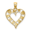 14k Two-Tone Textured Cut-Out Heart with Flowers Charm