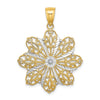 14K and White Rhodium Diamond-cut Flower Pendant