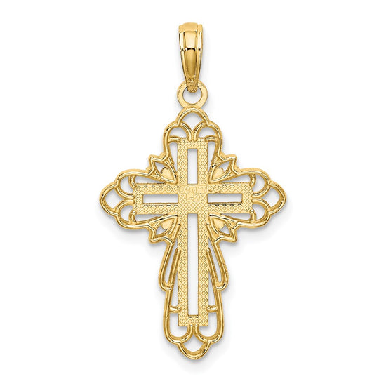 14K with Rhodium Lace Trim Cross Charm