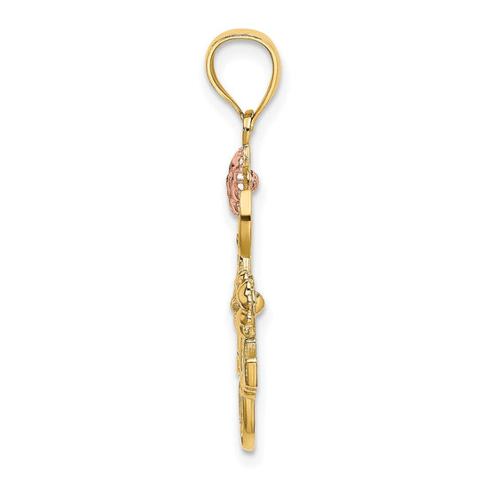14k Two-tone and White Rhodium I LOVE YOU with Flowers Charm