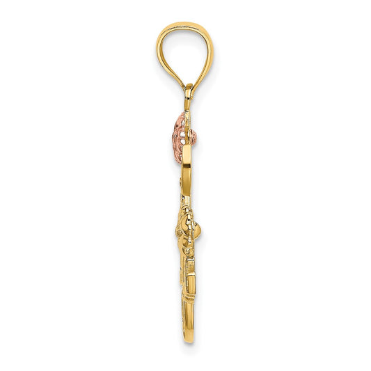 14k Two-tone and White Rhodium I LOVE YOU with Flowers Charm