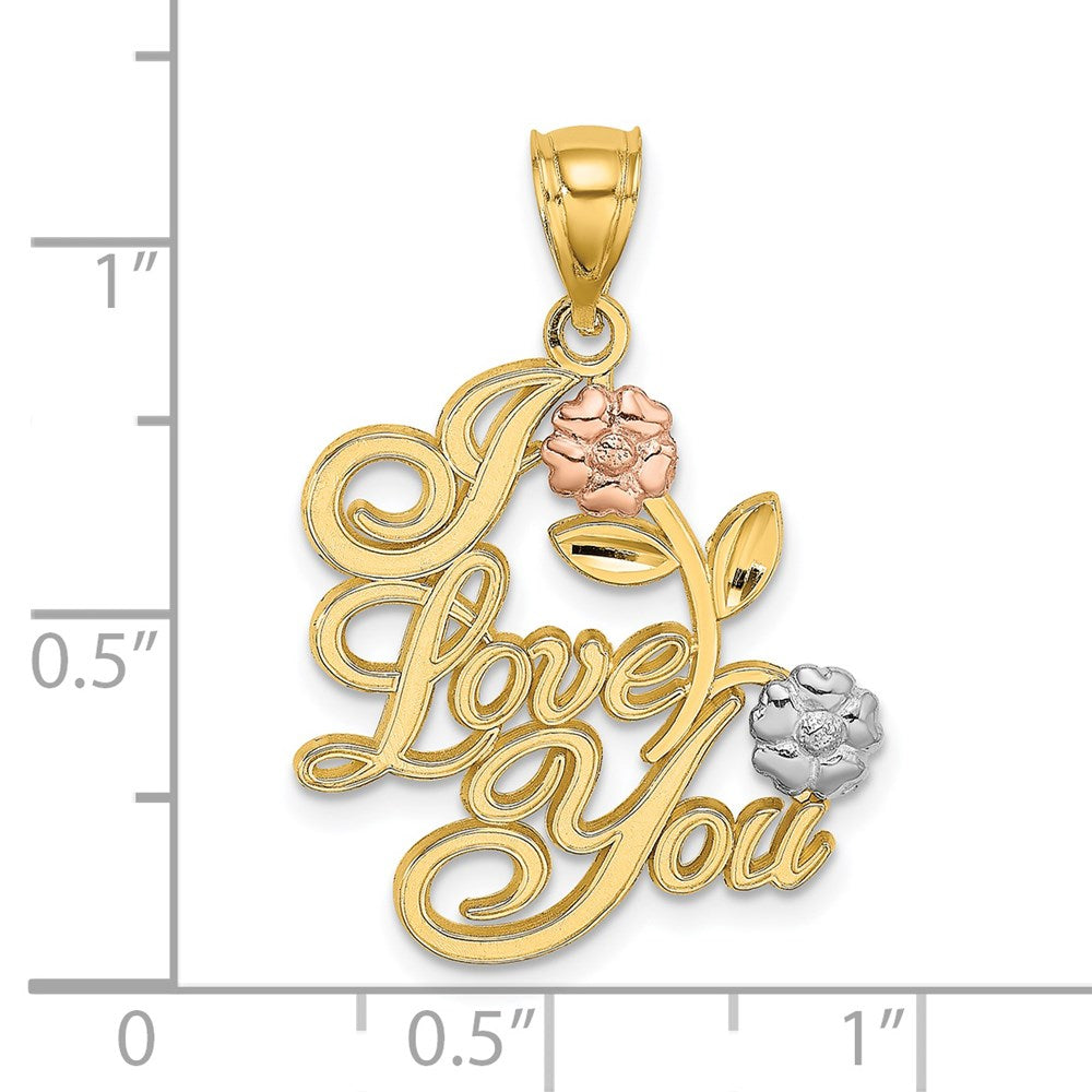 14k Two-tone and White Rhodium I LOVE YOU with Flowers Charm
