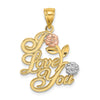 14k Two-tone and White Rhodium I LOVE YOU with Flowers Charm