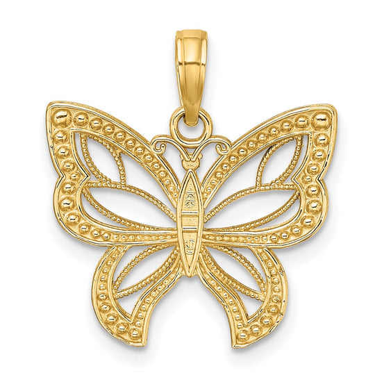 14k and White Rhodium Butterfly with Beaded Wings Charm