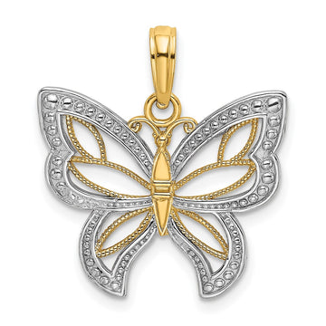 14k and White Rhodium Butterfly with Beaded Wings Charm