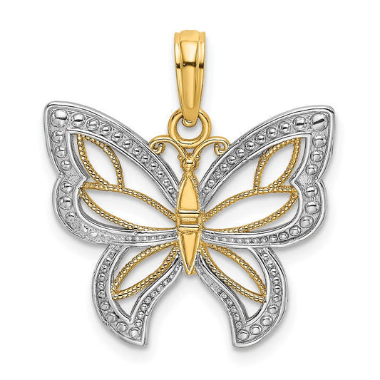 14k and White Rhodium Butterfly with Beaded Wings Charm