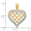 14k and White Rhodium Border Diamond-cut Heart Charm