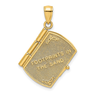 14K and White Rhodium 3-D FOOTPRINTS IN THE SAND Moveable Book with Paper Poem Insert Charm