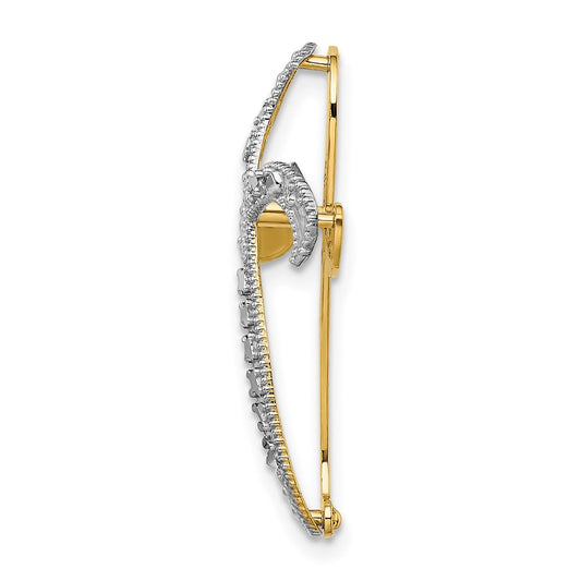 14K and White Rhodium Diamond-Cut Ribbon Cross Charm