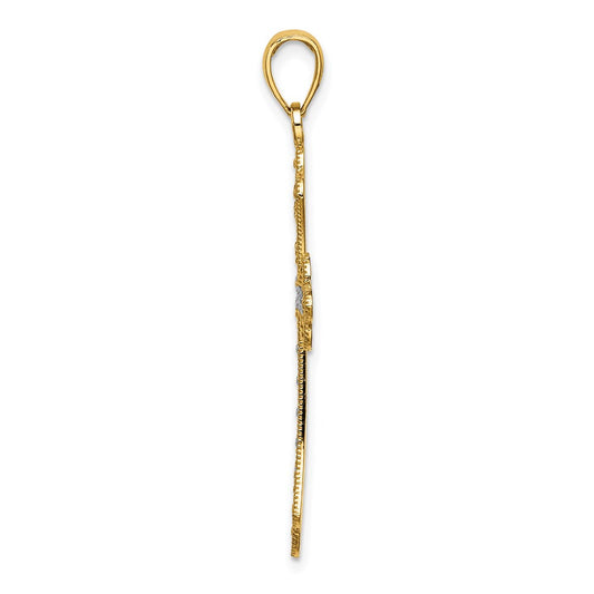 14K with White Rhodium Scalloped Edges Cross Charm