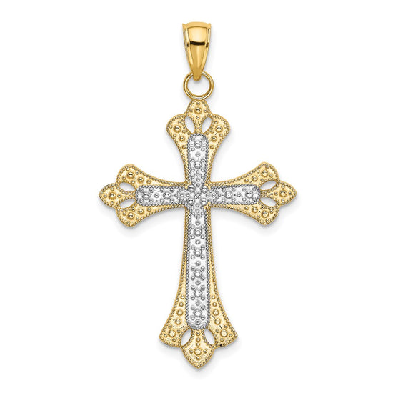 14K with White Rhodium Scalloped Edges Cross Charm