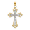 14K with White Rhodium Scalloped Edges Cross Charm