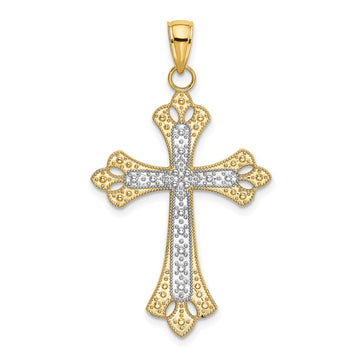 14K with White Rhodium Scalloped Edges Cross Charm