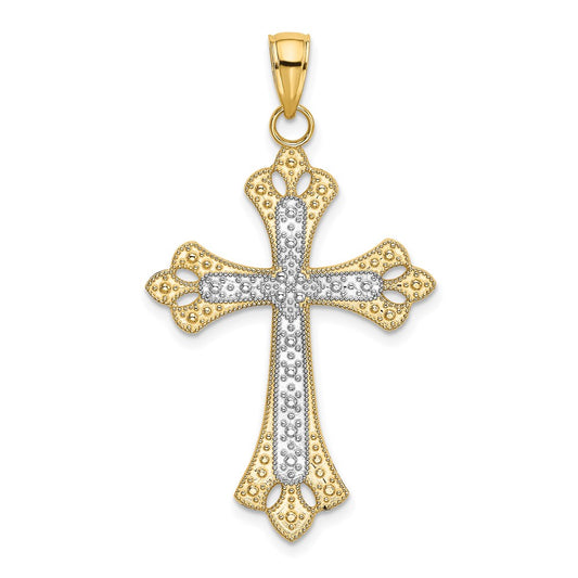 14K with White Rhodium Scalloped Edges Cross Charm