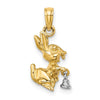 14k Two-Tone Moveable 3-D Bunny Rabbit with Bell Charm