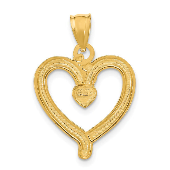 14k and White Rhodium Diamond-cut Heart Charm