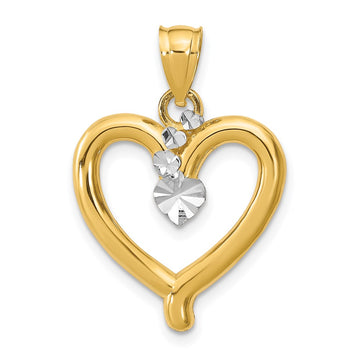 14k and White Rhodium Diamond-cut Heart Charm