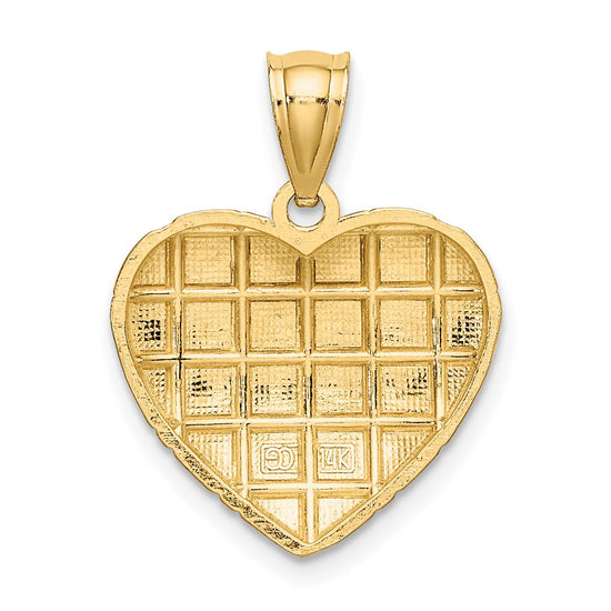 14k and White Rhodium Diamond-cut Grid Heart Charm