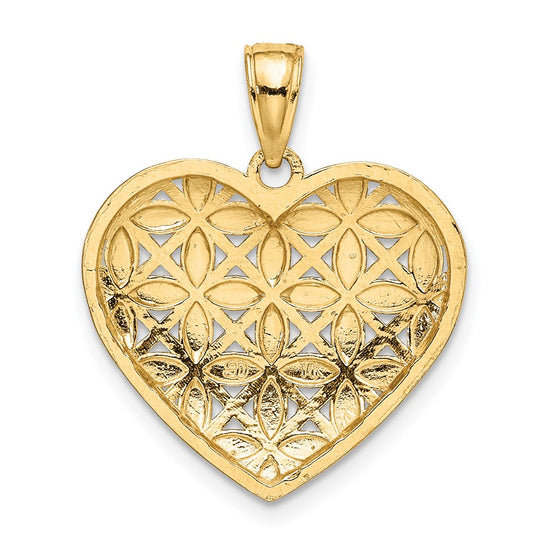 14k and White Rhodium Diamond-cut Leaves In Heart Charm