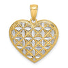 14k and White Rhodium Diamond-cut Leaves In Heart Charm