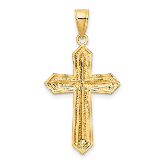 14K and White Rhodium Center Diamond-cut Cross Charm