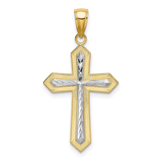 14K and White Rhodium Center Diamond-cut Cross Charm