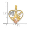 14k Two-tone with White Rhodium Textured #1 Mom Heart Charm