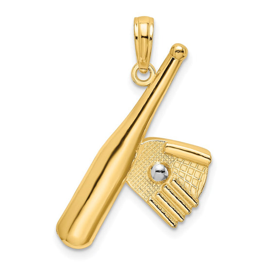 14K Baseball Bat With White Rhodium Ball Charm