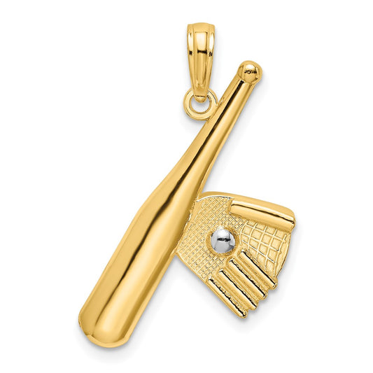 14K Baseball Bat With White Rhodium Ball Charm
