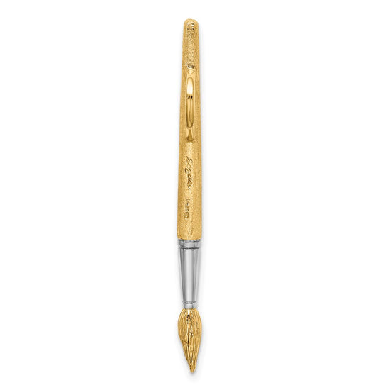14K and White Rhodium 3-D Water Paint Brush Charm
