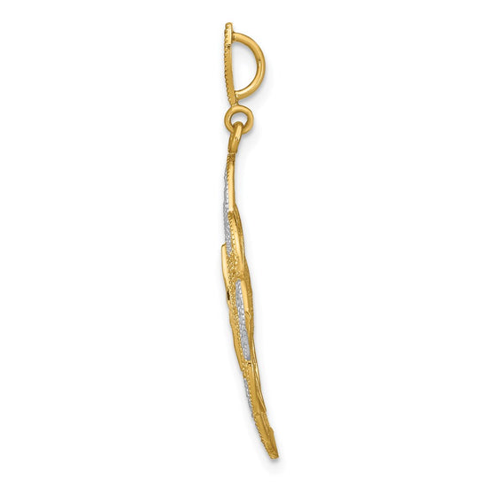 14k and White Rhodium Diamond-cut Filigree Oval Charm