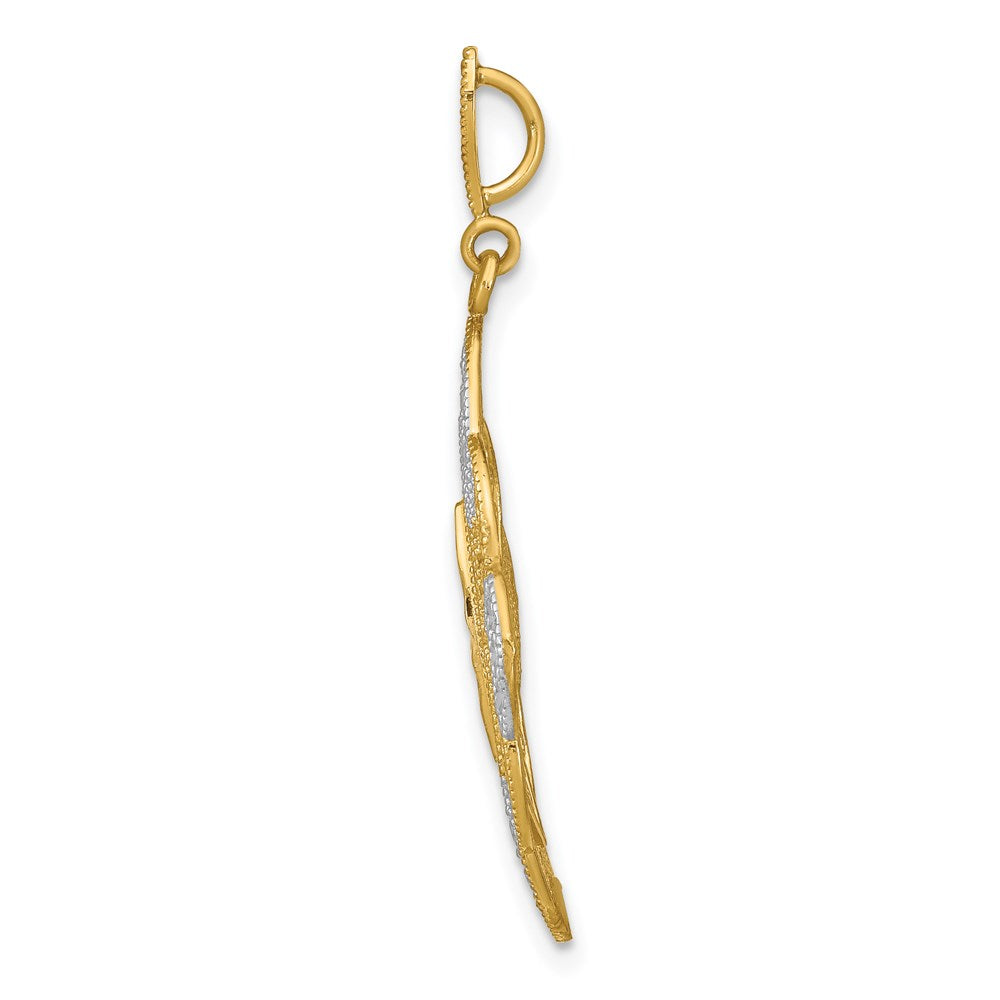 14k and White Rhodium Diamond-cut Filigree Oval Charm