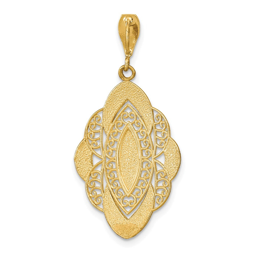 14k and White Rhodium Diamond-cut Filigree Oval Charm