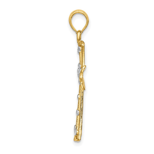 14K and White Rhodium Diamond-cut Cross Charm