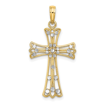 14K and White Rhodium Diamond-cut Cross Charm