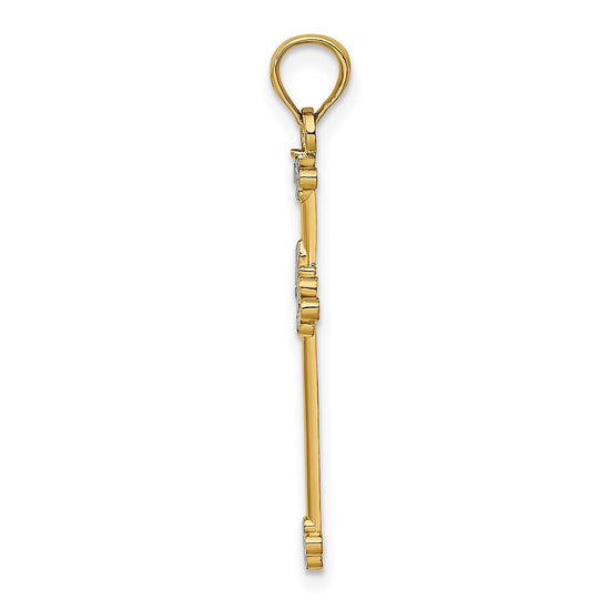 14k and White Rhodium Thin Diamond-cut Cross Charm