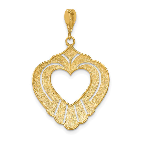 14k and White Rhodium Textured Cut-Out Heart Charm