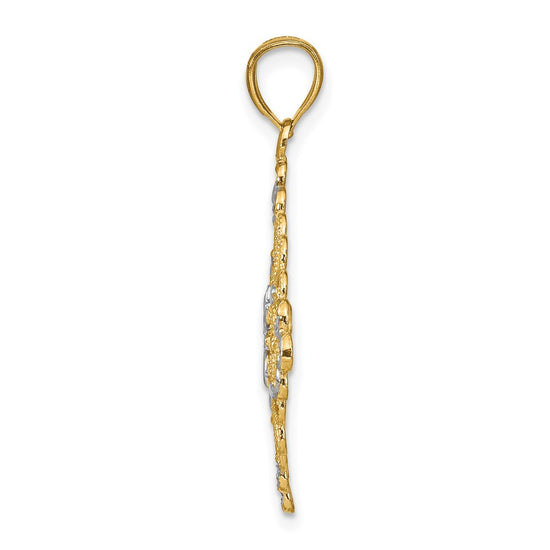 14K and White Rhodium Diamond-cut Filigree Medallion Charm