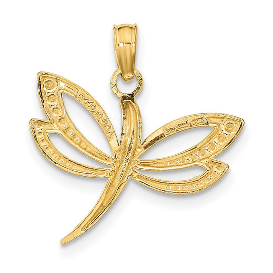 14k and White Rhodium Textured Dragonfly Charm