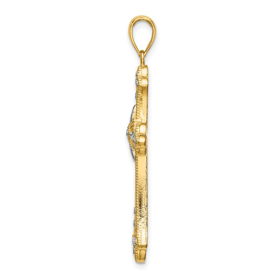 14K with White Rhodium Diamond-cut Edges Cross Charm
