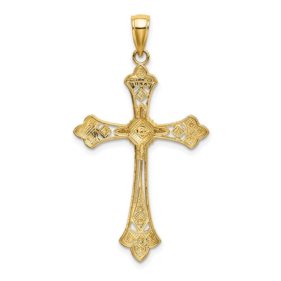 14K with White Rhodium Diamond-cut Edges Cross Charm