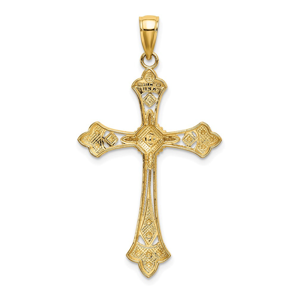 14K with White Rhodium Diamond-cut Edges Cross Charm
