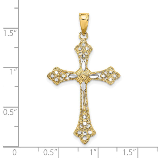 14K with White Rhodium Diamond-cut Edges Cross Charm
