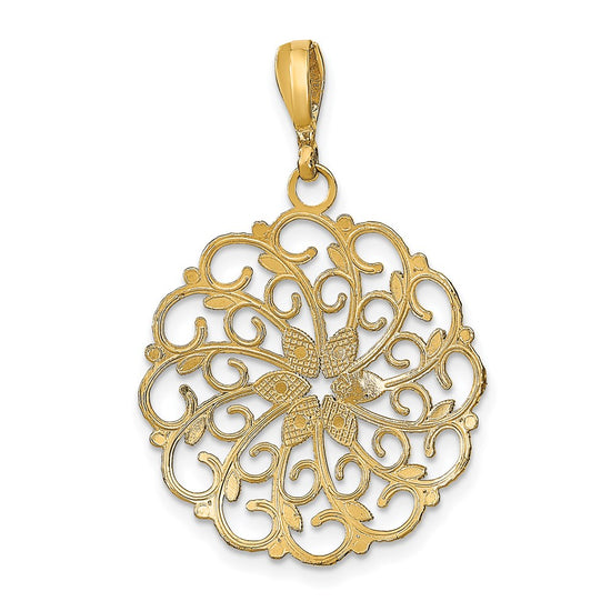 14K and White Rhodium Diamond-cut Scalloped Wave Charm