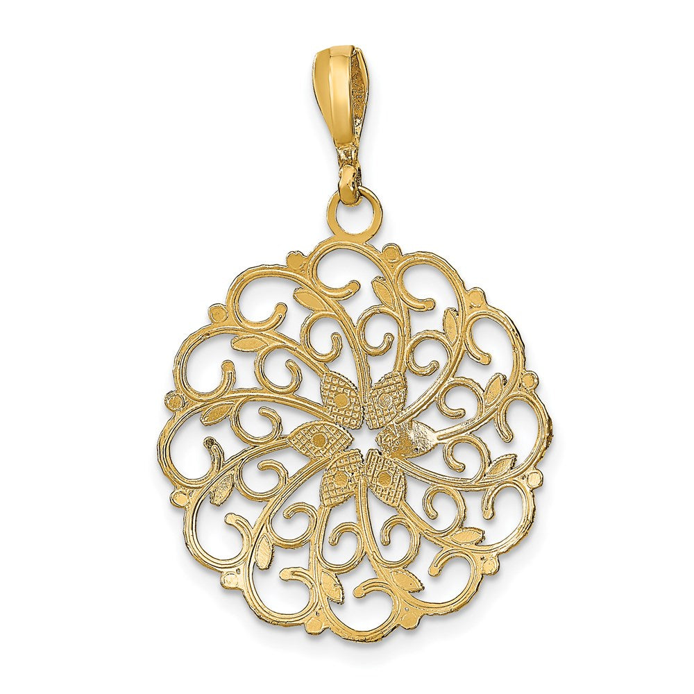 14K and White Rhodium Diamond-cut Scalloped Wave Charm
