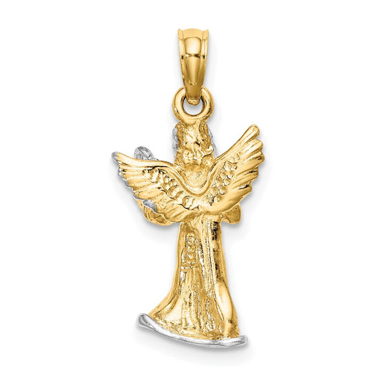 14k and White Rhodium 3-D Angel Playing Harp Charm